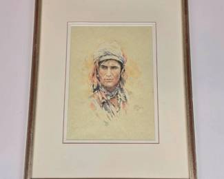 Lot #B49 - “Man Near Buchara” Signed Conté Crayon Portrait – Central Asian Figure, c. 1994
