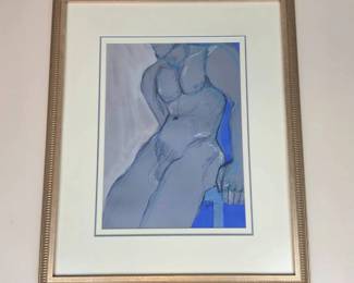 Lot #B59 - Signed “Mel” Original Mixed-Media Male Nude Figure Study – Framed