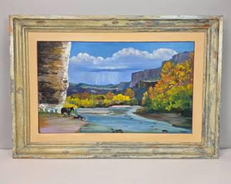 S Lot #82 - Signed “Ogilvie” Original Western Landscape Oil/Acrylic Painting – River Canyon & Autumn Scene