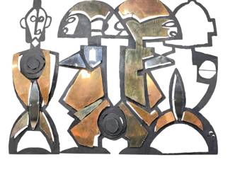 S Lot #73 - Signed “ER” Abstract Mixed-Metal Figural Wall Sculpture – Copper, Brass & Steel