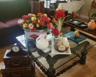 Glass top and wood coffee table