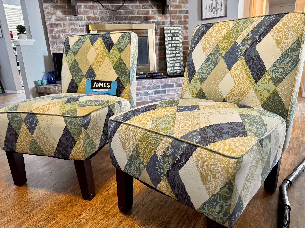 Pair of patterned upholstered accent chairs