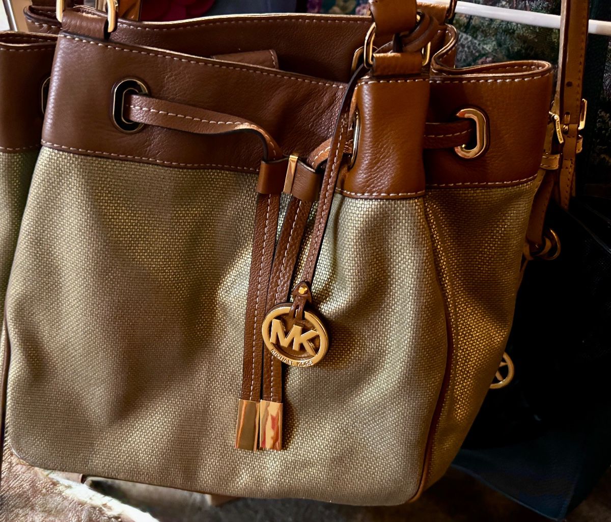 Michael Kors canvas and leather bucket bag