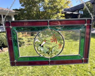 Ruby-throated hummingbirds stained glass - 17.5" x 10"
