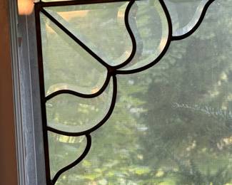 Pair of vintage decorative stained glass corner accents - 9.5" x 9.5" each