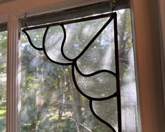 Pair of vintage decorative stained glass corner accents - 9.5" x 9.5" each