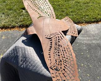 Artist signed, limited edition, plasma-cut metal hawk hanging sculpture - 49" x 25"