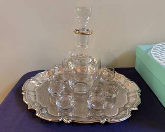 Mid-century decanter set with matching glasses