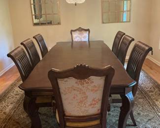Stunning Dining Room Set with Six Side Chairs and Two Arm Chairs Finshied in a stunning Asian Inspired Fabric Table & Chairs (Originally $26,000) Asking $6000