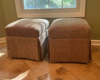 Two Cocktail Ottoman - Animal Skin Print Woven Chenille Fabric- Mahogany Finish - 19”h x 22.75” w x 22.75” d