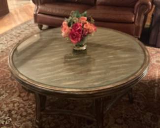 Turnberry Cocktail Table, A Centerpiece Boasting Sabre Legs/Inlay Pattern of Cherry & Maple veneers (originally $4308) Asking $800