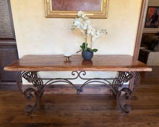 Wood table with iron base