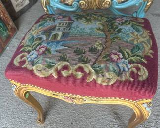 Needlepoint gilt wood stool