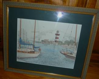 framed boat painting