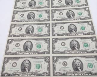 1976 Sheet of 2 Dollar bills