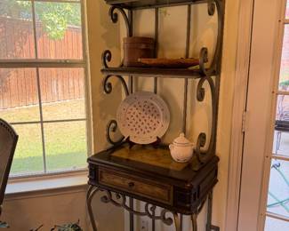 Wrought iron and wood bakers rack