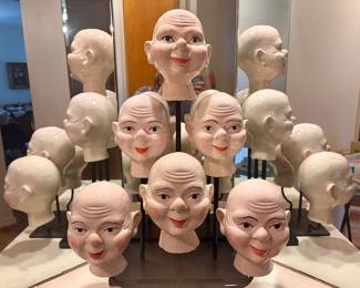 Fabulous Antique Porcelain Heads & Stands Oddity