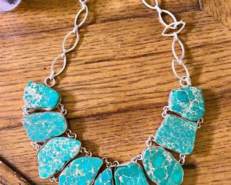 Beautiful Sterling & Copper Turquoise Necklace