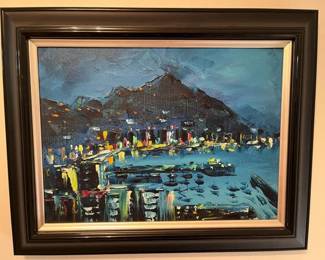18 Nocturnal Hong Kong Harbor Original Oil