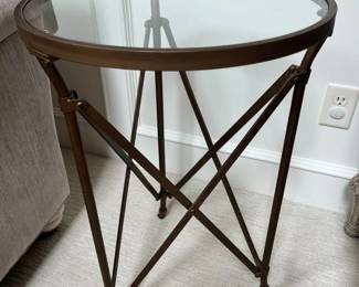18 Brass Paw Foot Glass Top Campaign Accent Table