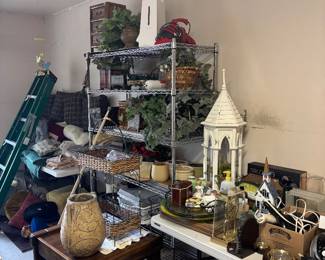 End table, TV trays, pottery