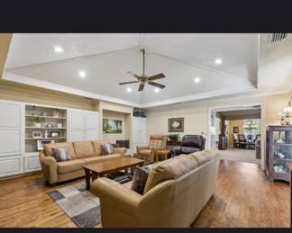 Sofas, rug, coffee tables, sofa table