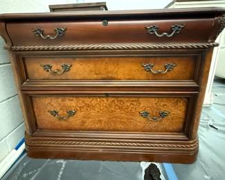Solid Burl and Inlay 2 Drawer Filing Cabinet 32" H 52.5"L 23"W