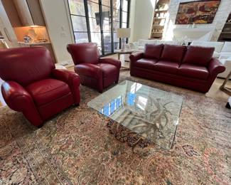 Red Leather Sleeper Sofa and Chairs