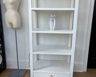 Contemporary White Etagere/Bookcase With Bottom Drawer