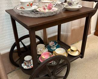 Antique Tea Cart and vintage tea cups