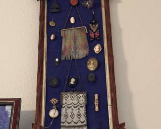 #63-$200 Composition of Two Old Beaded Purses & misc items frame 