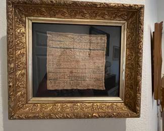 #49-$90 19th centry gilded wood frame primistive sampler 16x14 