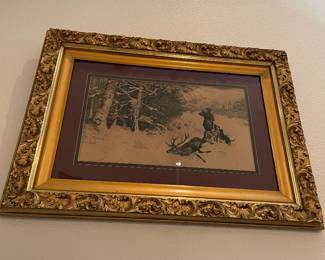 #23-$100 Hunting scene print in Victorian Frame 28x37 aprox 