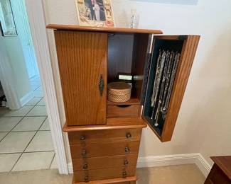 #34-$70 Oak Jewelry cabinet 16x12x47 