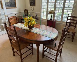 #67-$395 Pennsylvannia house table padded feet 64LX43WX29H with 4 chairs +2 leaves 10'each -with cover 