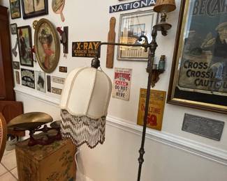 #26 -$90 Beaded Floor lamp 60T Brown & White Beads 
