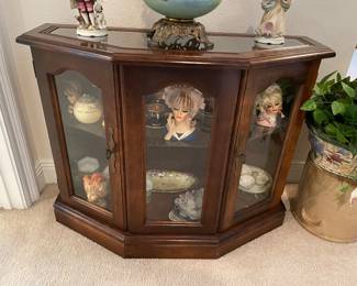 #78-$100 Small Bow front Curio Cabinet 36x14x28 