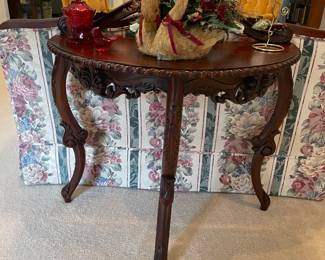 #11-100 New console mahogany with scroll 35x29x16 