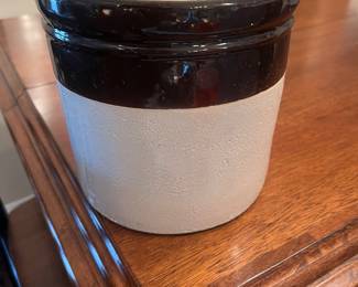 Brown and Cream Stoneware Crock