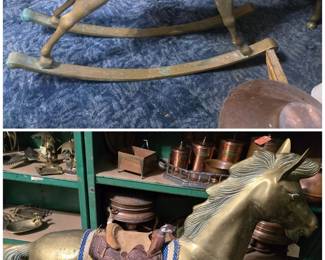 Brass rocking horse and a brass standing horse