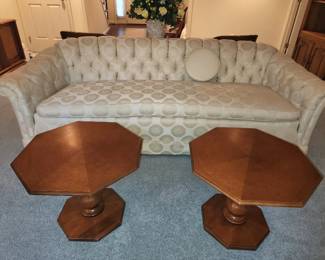 Tufted sofa with Chinese motif fabric