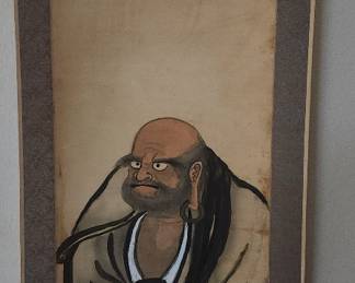 Painted scroll with image of Daruma by Sekikai, late 19th century