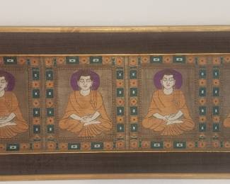 Tibetan silk tapestry with 4 seated Jain Buddhist figures