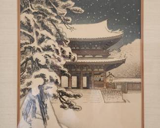 Woodblock print by Nisaburo Ito - "Ninnaji Temple-Gate in Snow"
