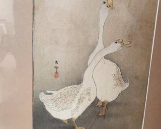Woodblock of Two White Geese by Ohara Boson