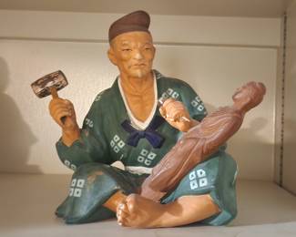 Hakata ceramic figurine - Japanese wood carver