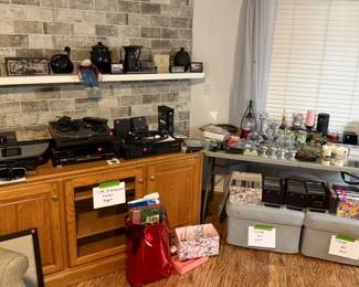 Candles, TV Stand, Record Player, Printer, Amplifier, Storage Ottomans, Music and Videos