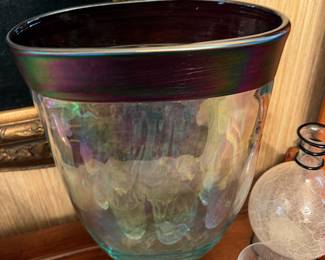 Bohemian iridescent art glass vase