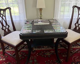 Dark Wood Card Table w/Brass Studs