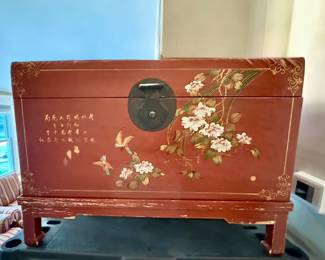 Chinese Red Lacquered Leather Dowry Trunk